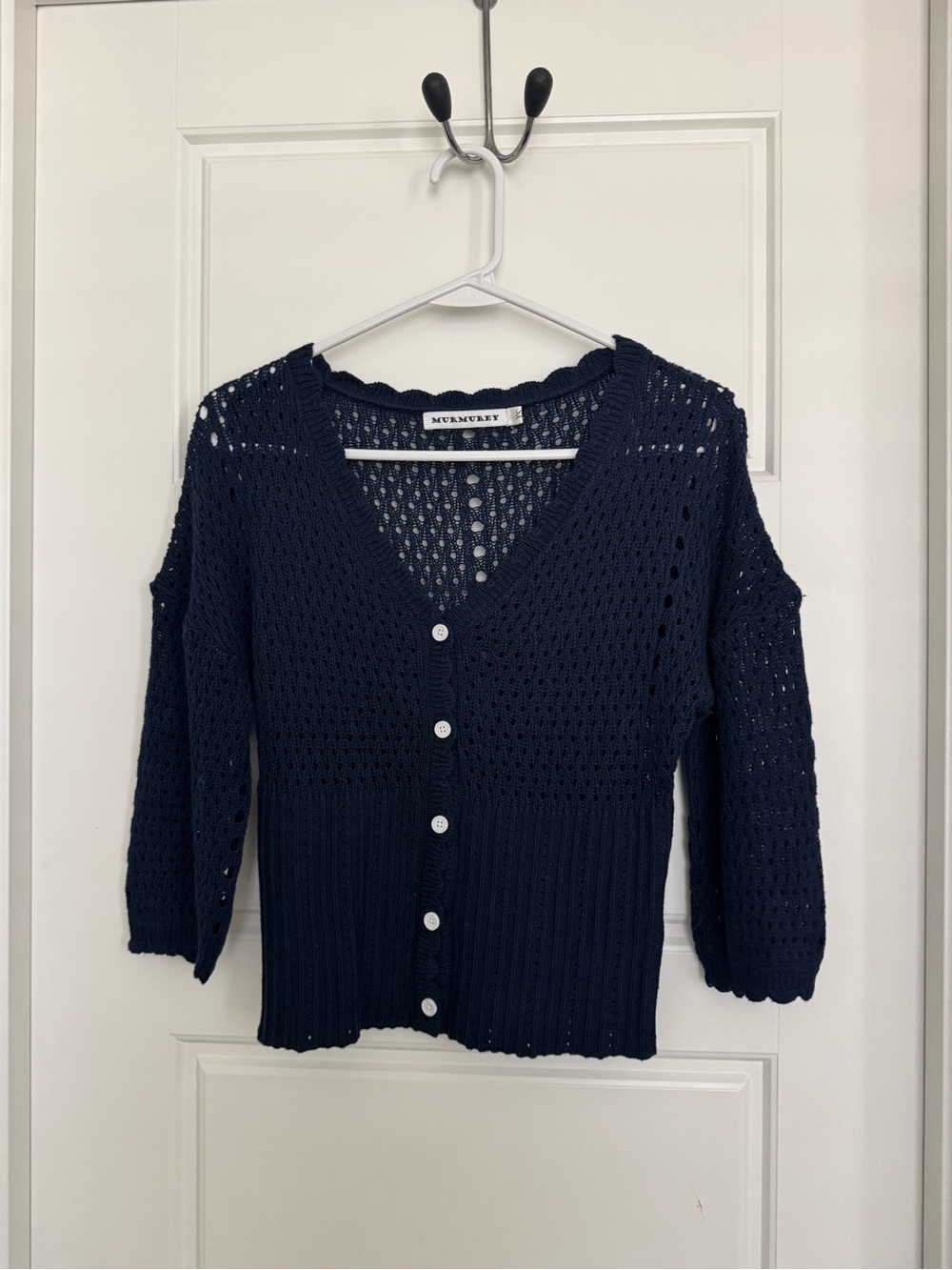 Navy Crochet Button-Front Sweater Cardigan XS